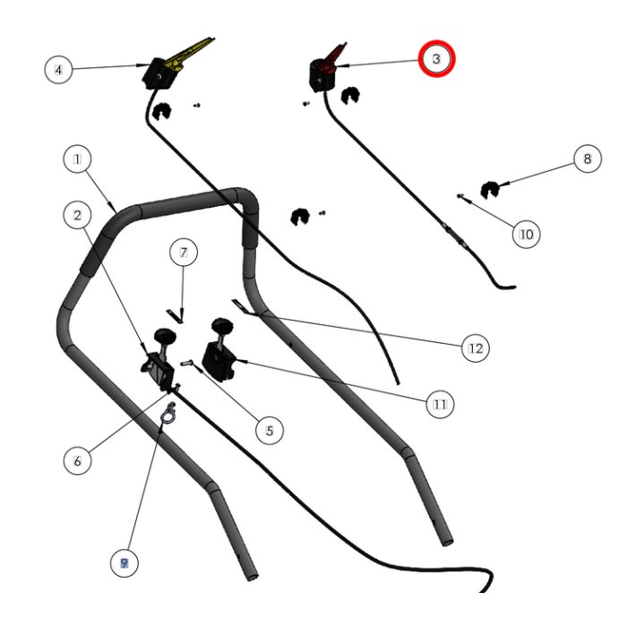 Grin PRT-1355 - Câble de frein moteur SPM KW avec levier rouge