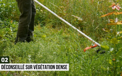 Déconseillé sur végétation dense
